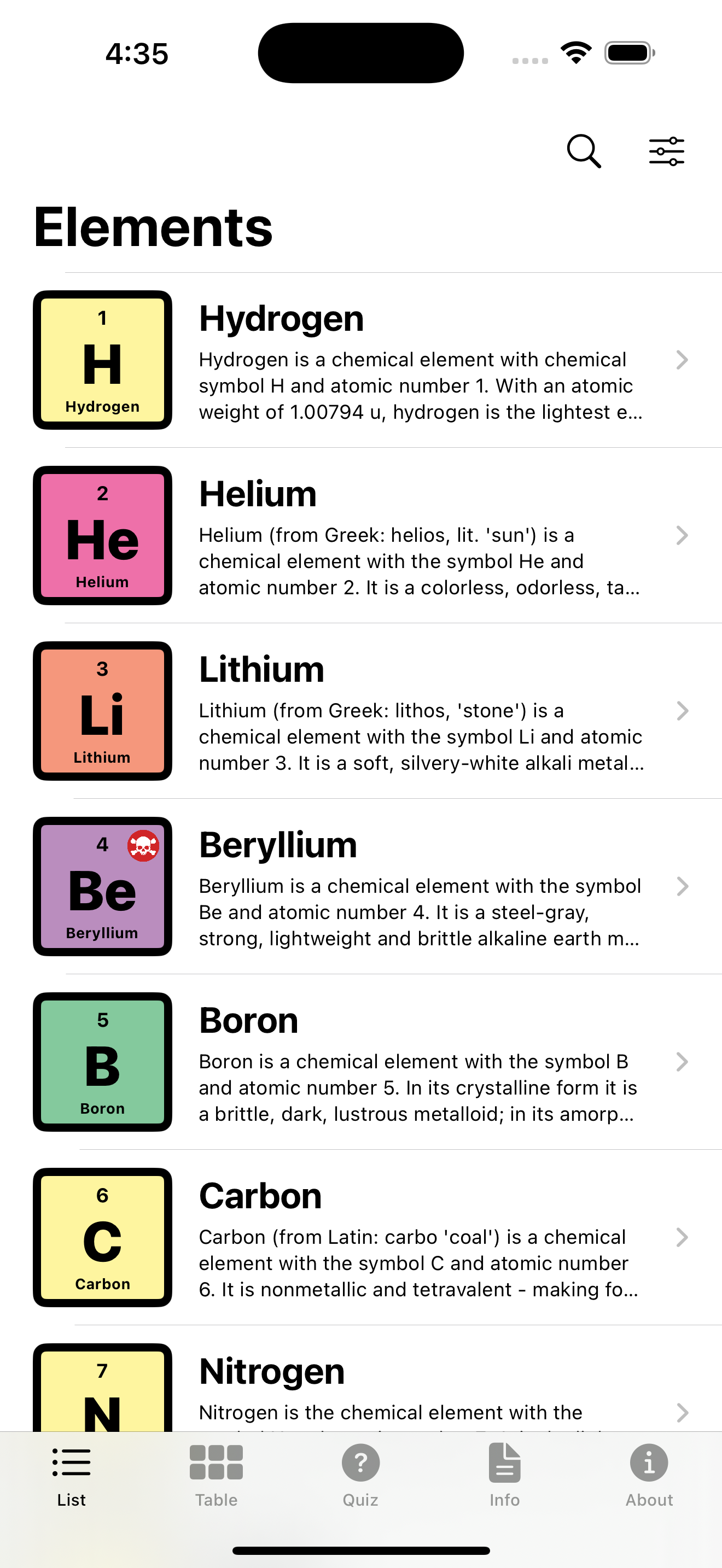 Element app element list